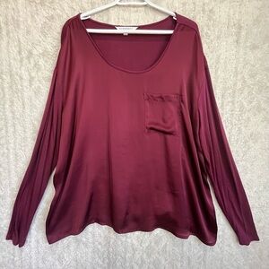 Downeast Burgundy Red Silky Front Top Sz XXL